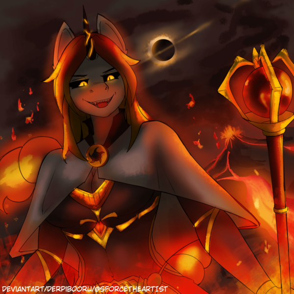 Size: 2880x2880 | Tagged: safe, derpibooru import, oc, oc:ayzat, unofficial characters only, anthro, dark, fire, image, infinite eclipse, jycrow, png, solo, wand