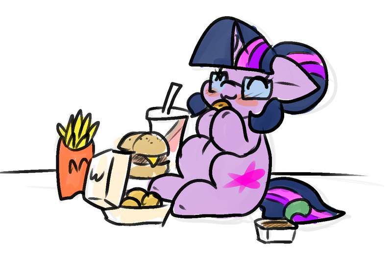 Size: 1280x842 | Tagged: safe, artist:zutcha, derpibooru import, sci-twi, twilight sparkle, pony, unicorn, equestria girls, g4, burger, chicken meat, chicken nugget, cute, dipping sauce, drink, eating, equestria girls ponified, eyes closed, female, floppy ears, food, hoof hold, horn, image, mare, mcdonald's, mcnugget, meat, png, simple background, sitting, smiling, solo, that pony sure does love burgers, twiabetes, twilight burgkle, unicorn sci-twi, white background