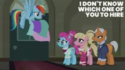 Size: 2000x1125 | Tagged: safe, derpibooru import, edit, edited screencap, editor:quoterific, screencap, blue bobbin, rainbow dash, g4, the saddle row review, image, png