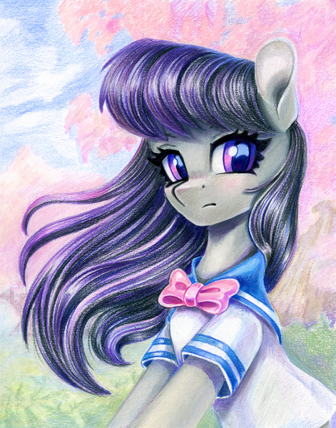 Size: 1177x1500 | Tagged: safe, artist:maytee, derpibooru import, octavia melody, earth pony, pony, bust, clothes, colored pencil drawing, female, image, looking at you, mare, png, portrait, sailor uniform, traditional art, uniform, waifu