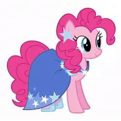 Size: 920x920 | Tagged: safe, derpibooru import, pinkie pie, twilight sparkle, earth pony, pony, g4, season 1, the best night ever, clothes, clothes swap, dress, gala dress, generation leap, grand galloping gala, image, jpeg, outfit, princess, shoes, simple background, smiling, stars, tail, vector, white background