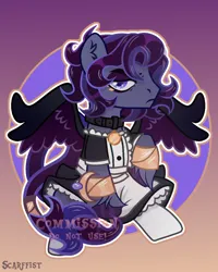 Size: 1920x2397 | Tagged: suggestive, artist:scarffist, derpibooru import, oc, unofficial characters only, pegasus, pony, accessory, clothes, commission, cute, dark skin, gradient background, image, maid, male, png, socks, solo, stockings, thigh highs, ych result