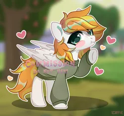 Size: 1581x1481 | Tagged: safe, artist:scarffist, derpibooru import, oc, unofficial characters only, pegasus, pony, base, base used, clothes, commission, full body, green eyes, heart, image, orange mane, png, solo, ych result