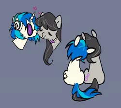 Size: 650x580 | Tagged: safe, artist:inez, derpibooru import, octavia melody, vinyl scratch, earth pony, pony, unicorn, g4, bangs, cute, duo, eyes closed, female, happy, heart, horn, image, jpeg, kiss on the cheek, kissing, lesbian, mare, octavia's bowtie, scratchtavia, shipping, simple background, sitting, sitting together, tavibetes, vinyl's glasses, vinylbetes