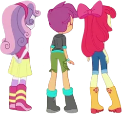 Size: 2688x2520 | Tagged: safe, derpibooru import, edit, edited screencap, editor:homersimpson1983, screencap, apple bloom, scootaloo, sweetie belle, equestria girls, g4, background removed, bloom butt, booty mark crusaders, butt, cutie mark crusaders, female, image, not a vector, png, rear view, scootabutt, sweetie butt