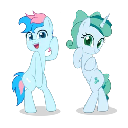 Size: 4000x4000 | Tagged: safe, artist:ramixe dash, derpibooru import, oc, oc:blue chewings, oc:prixy, unofficial characters only, earth pony, pony, unicorn, g4, g5, base used, duo, female, g5 to g4, generation leap, horn, image, male, mare, png, simple background, stallion, transparent background