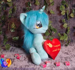 Size: 2278x2117 | Tagged: safe, artist:1stastrastudio, derpibooru import, lyra heartstrings, pony, unicorn, g4, cyrillic, heart, heart plush, horn, image, irl, jpeg, photo, plushie, russian, solo