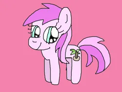 Size: 752x568 | Tagged: safe, artist:bikinithefangirlfanclub24, derpibooru import, piña colada, earth pony, pony, g4, 1000 hours in ms paint, 1000 hours in paint.net, closed mouth, cute, deviantart muro, drawn on deviantart muro, female, filly, foal, image, pink background, piña cutelada, png, simple background, smiling, solo