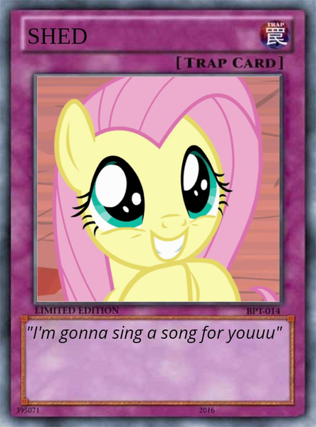 Size: 512x692 | Tagged: safe, artist:trrrebleee, derpibooru import, fluttershy, pegasus, .mov, shed.mov, g4, card, card game, image, meme, png, yu-gi-oh!, yugioh card