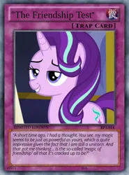 Size: 512x692 | Tagged: semi-grimdark, artist:trrrebleee, derpibooru import, starlight glimmer, unicorn, g4, card, card game, horn, image, meme, png, test, yu-gi-oh!, yugioh card