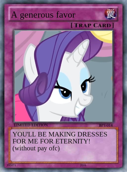 Size: 512x692 | Tagged: safe, artist:trrrebleee, derpibooru import, rarity, unicorn, .mov, dress.mov, g4, card, card game, clothes, dress, horn, image, meme, png, yu-gi-oh!, yugioh card