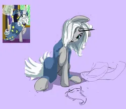 Size: 792x683 | Tagged: safe, artist:i love hurt, derpibooru import, screencap, star swirl the bearded, pony, unicorn, g4, beard, cape, clothes, facial hair, fake beard, female, hair over one eye, hat, horn, image, magic, male, mare, png, rule 63, scroll, stallion, telekinesis, wizard hat