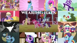 Size: 1280x721 | Tagged: safe, derpibooru import, edit, edited screencap, editor:quoterific, screencap, apple bloom, fluttershy, pinkie pie, rainbow dash, rarity, scootaloo, sweetie belle, twilight sparkle, twilight sparkle (alicorn), alicorn, earth pony, pegasus, pony, unicorn, 28 pranks later, daring don't, feeling pinkie keen, g4, green isn't your color, maud pie (episode), may the best pet win, party of one, rarity investigates, season 1, season 2, season 4, season 5, season 6, the last roundup, the lost treasure of griffonstone, three's a crowd, twilight time, balloon, bipedal, cutie mark crusaders, female, filly, foal, hat, image, mare, my little pony best gift ever, party hat, png, unicorn twilight