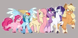 Size: 5169x2510 | Tagged: safe, artist:niximix-art, applejack, fluttershy, pinkie pie, rainbow dash, rarity, twilight sparkle, twilight sparkle (alicorn), alicorn, alternate design, height scale, image, mane six, png, twitterina design