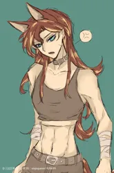 Size: 750x1135 | Tagged: source needed, safe, artist:xinjinjumin7426699, derpibooru import, sunset shimmer, equestria girls, g4, bandage, bandages on wrist, belly button, belt, bra, clothes, image, jpeg, sexy, solo, underwear