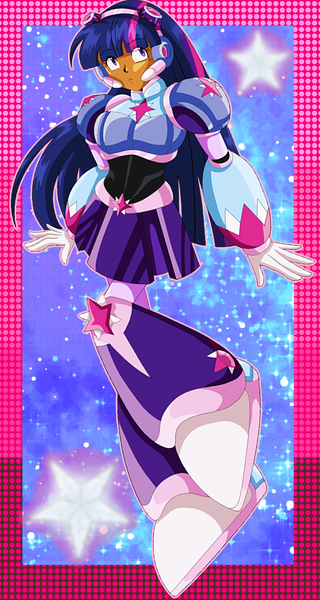 Size: 1044x1955 | Tagged: safe, artist:rockmangurlx, derpibooru import, twilight sparkle, human, robot, g4, armor, armor skirt, blackwashing, clothes, female, gynoid, humanized, image, mega man (series), megaman x, png, reploid, skirt