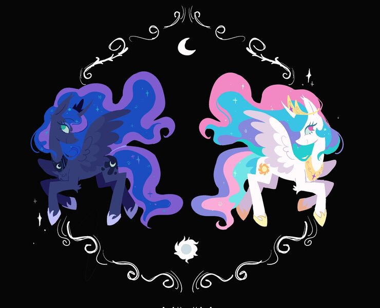 Size: 2048x1661 | Tagged: safe, artist:cellolikescat, derpibooru import, princess celestia, princess luna, alicorn, image, jpeg, solo