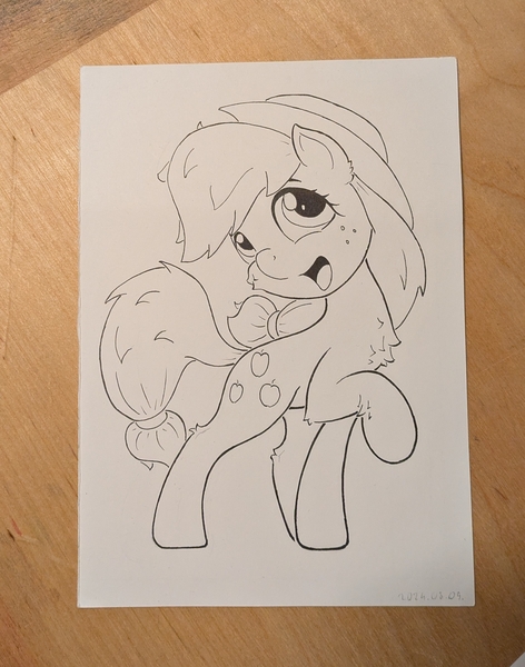 Size: 2209x2811 | Tagged: safe, artist:itchystomach, derpibooru import, applejack, earth pony, pony, g4, applejack's hat, cowboy hat, hat, image, ink, jpeg, looking up, photo, solo, traditional art