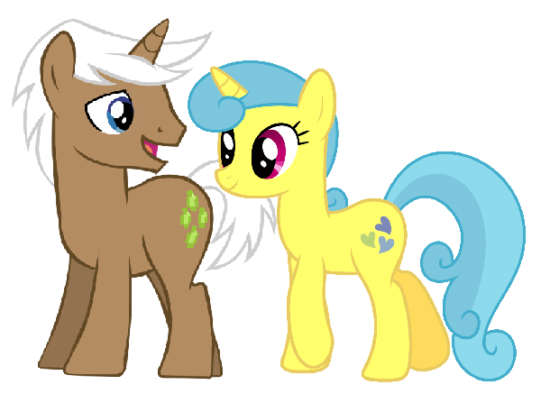 Size: 610x437 | Tagged: safe, derpibooru import, edit, vector edit, lemon hearts, mochaccino, rare find, pony, unicorn, emeraldhearts, female, horn, image, male, mare, open mouth, open smile, png, shipping, simple background, smiling, stallion, straight, transparent background, vector