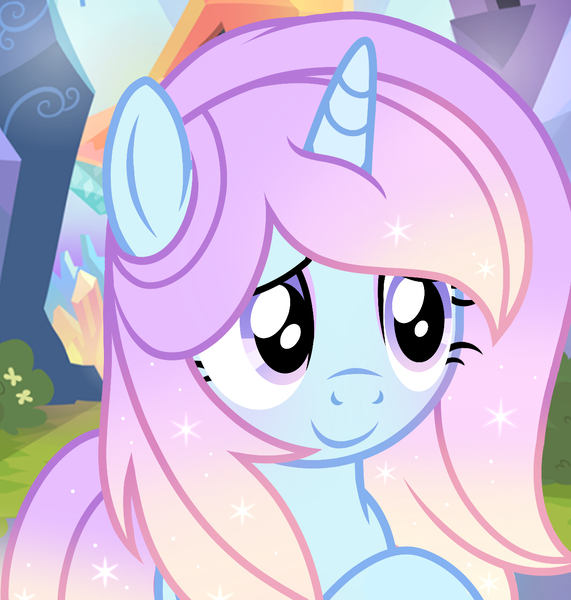 Size: 1220x1282 | Tagged: safe, artist:cstrawberrymilk, derpibooru import, oc, oc:sugar comet, unofficial characters only, pony, unicorn, crystal empire, eyeshadow, female, gradient mane, horn, image, lavender eyes, lavender eyeshadow, makeup, mare, png, purple eyes, purple eyeshadow, solo, sparkly mane