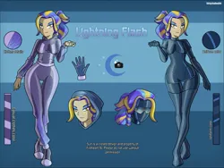 Size: 2733x2050 | Tagged: safe, artist:devillustart, derpibooru import, oc, oc:lightning flash(fireverse), unofficial characters only, human, equestria girls, g4, alternate universe, clothes, fireheart76's latex suit design, gloves, humanized, humanized oc, image, jpeg, latex, latex boots, latex gloves, latex suit, prisoners of the moon, reference sheet, rubber, rubber boots, rubber suit, solo