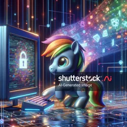 Size: 1024x1024 | Tagged: safe, ai content, derpibooru import, machine learning generated, prompter:shutterstock, rainbow dash, earth pony, pony, g4, ambiguous gender, androgynous, computer, earth pony rainbow dash, hacking, image, jpeg, keyboard, obtrusive watermark, race swap, shutterstock, strange, wat, watermark, wrong cutie mark, wrong eye color