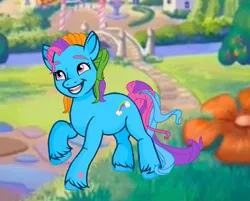 Size: 563x452 | Tagged: artist needed, safe, derpibooru import, rainbow dash (g3), earth pony, g3, g5, g3 to g5, generation leap, image, jpeg, nare, raised hoof, solo