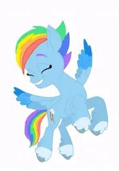 Size: 564x811 | Tagged: safe, artist:oljapisanik, derpibooru import, rainbow dash, pegasus, g4, g5, eyes closed, g4 to g5, g5 concept leaks, generation leap, image, jpeg, rainbow dash (g5 concept leak), solo