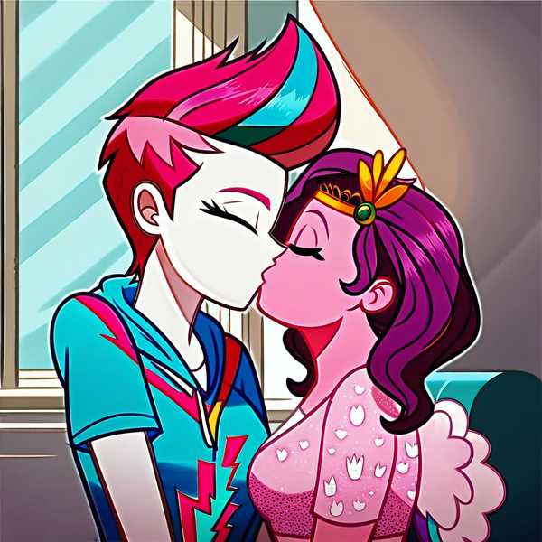 Size: 1024x1024 | Tagged: safe, ai content, derpibooru import, machine learning generated, prompter:shazamjr, stable diffusion, pipp petals, zipp storm, human, equestria girls, g4, g5, duo, duo female, equestria girls-ified, eyes closed, female, g5 to equestria girls, g5 to g4, generation leap, generator:pony diffusion v6 xl, image, incest, kissing, lesbian, png, royal sisters (g5), ship:petalstorm, shipping, siblings, sisters