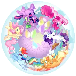 Size: 5479x5479 | Tagged: safe, artist:cutepencilcase, derpibooru import, applejack, fluttershy, pinkie pie, rainbow dash, rarity, spike, twilight sparkle, alicorn, dragon, earth pony, pony, unicorn, g4, applejack's hat, balloon, butterfly wings, cowboy hat, floating, flying, frisbee, hat, horn, image, lasso, mane seven, mane six, png, rope, simple background, then watch her balloons lift her up to the sky, transparent background, wings