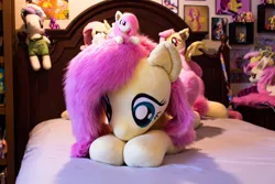 Size: 2500x1667 | Tagged: safe, artist:natureshy, artist:qtpony, derpibooru import, fluttershy, bat pony, pony, bat ponified, flutterbat, image, irl, jpeg, multeity, photo, plushie, race swap