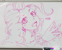 Size: 2048x1670 | Tagged: safe, artist:bonoramo, derpibooru import, pinkie pie, human, equestria girls, g4, bust, female, hands together, image, jpeg, looking at you, open mouth, open smile, smiling, smiling at you, solo, whiteboard