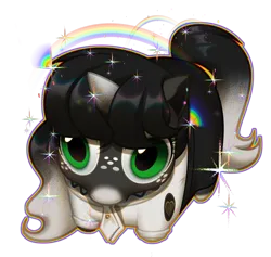 Size: 3514x3335 | Tagged: safe, artist:rrd-artist, derpibooru import, oc, oc:obsidian limelight, crystal pony, unicorn, clothes, goofy, horn, image, looking at you, png, shiny, sparkles, stare, uniform