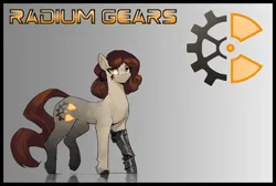 Size: 3911x2625 | Tagged: safe, alternate version, artist:nsilverdraws, artist:veen, derpibooru import, oc, oc:radium gears, unofficial characters only, pony, amputee, cutie mark, female, image, mare, png, prosthetics, simple background, steampunk, tattoo