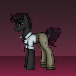 Size: 3000x3000 | Tagged: safe, artist:darklight1315, derpibooru import, oc, oc:catharsis, unofficial characters only, pony, unicorn, fallout equestria, clothes, concept art, fallout equestria: mayday, horn, image, necktie, pants, png, pre-war, shirt, solo, white shirt