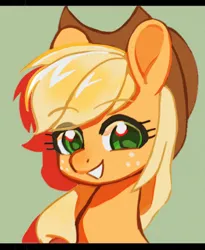 Size: 474x578 | Tagged: safe, artist:erye037249, derpibooru import, applejack, earth pony, pony, bust, female, green background, grin, image, mare, png, portrait, simple background, smiling, solo