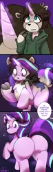 Size: 942x3054 | Tagged: safe, artist:la-frugele, derpibooru import, starlight glimmer, pony, unicorn, butt, female, furry, furry to pony, glimmer glutes, horn, image, looking back, offscreen character, plot, png, transformation