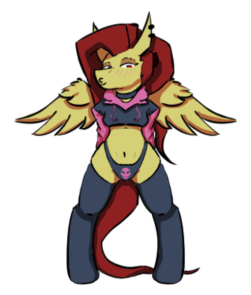 Size: 675x792 | Tagged: safe, artist:3ejlehbln, derpibooru import, oc, oc:zelenka, unofficial characters only, pegasus, choker, clothes, eyeshadow, female, image, makeup, paggi outfit, pegasus oc, piercing, png, simple background, solo, white background, wings