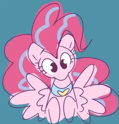 Size: 576x601 | Tagged: safe, artist:gravity1037, derpibooru import, pinkie pie, pegasus, pony, g4, cute, diapinkes, female, horse collar, image, looking at you, mare, pegasus pinkie pie, peytral, png, race swap, simple background, solo, striped hair, teal background, wings