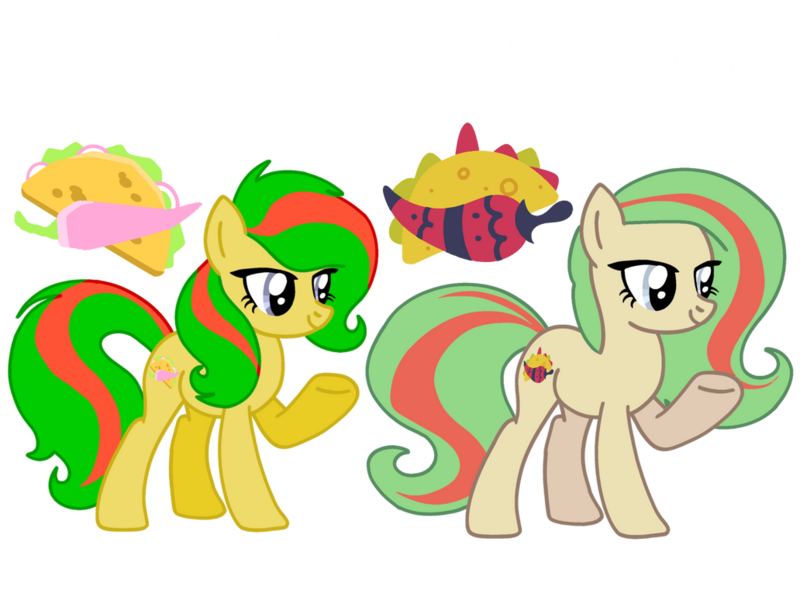 Size: 1032x774 | Tagged: safe, artist:meghan12345, derpibooru import, ponified, earth pony, pony, g4, battle for dream island, cutie mark, duo, female, image, lidded eyes, mare, png, raised hoof, simple background, smiling, taco (battle for dream island), transparent background