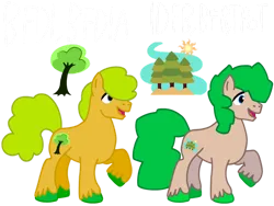 Size: 1032x774 | Tagged: safe, artist:meghan12345, derpibooru import, ponified, earth pony, pony, g4, battle for dream island, colored hooves, cutie mark, duo, hooves, image, male, open mouth, open smile, png, raised hoof, simple background, smiling, stallion, transparent background, tree (battle for dream island)