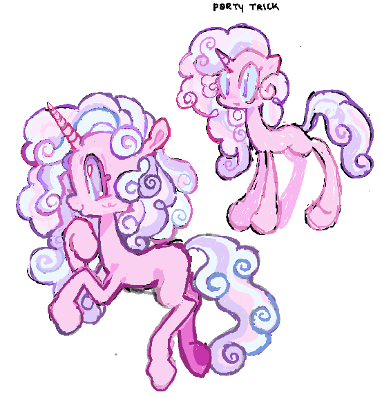 Size: 553x577 | Tagged: safe, artist:dddddaxie998839, derpibooru import, part of a set, pinkie pie, oc, oc:party trick, pony, unicorn, g4, alternate coat color, alternate design, alternate hairstyle, alternate mane color, alternate tail color, alternate tailstyle, big eyes, big hooves, blue sclera, blushing, colored eyelashes, colored pinnae, colored pupils, colored sclera, curly mane, curly tail, female, female oc, floppy ears, horn, image, long mane, long tail, magenta eyelashes, mare, mare oc, missing cutie mark, pastel, pink coat, pink eyelashes, png, profile, purple eyes, purple pupils, race swap, raised hoof, simple background, small horn, smiling, solo, standing, tail, text, thin, three toned mane, three toned tail, underhoof, unicorn horn, unicorn oc, unicorn pinkie pie, white background