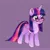 Size: 1440x1440 | Tagged: safe, artist:gigikittydays, derpibooru import, twilight sparkle, pony, alternate design, alternate hairstyle, colored ears, colored wings, female, glasses, gradient hooves, gradient wings, image, jpeg, looking offscreen, mare, obtrusive watermark, open smile, pale belly, purple background, simple background, twitterina design, watermark, wings