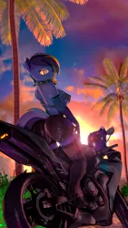 Size: 2160x3840 | Tagged: suggestive, artist:shadowuwu, ponerpics import, oc, unofficial characters only, anthro, bat pony, 3d, arm warmers, bat pony oc, bat wings, bra, breasts, butt, clothes, female, image, knee-high boots, looking at you, motorcycle, png, underwear, wings