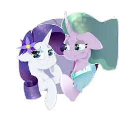 Size: 2000x2000 | Tagged: safe, artist:kathepart, derpibooru import, mistmane, rarity, unicorn, g4, accessory, clothes, duo, duo female, female, horn, image, png, simple background, transparent background