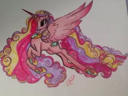 Size: 640x480 | Tagged: safe, artist:cheese-moustache, derpibooru import, princess cadance, alicorn, pony, colored wings, crown, ethereal mane, female, gradient wings, hoof shoes, image, jewelry, jpeg, mare, older, older princess cadance, princess shoes, regalia, solo, traditional art, ultimate cadance, wings