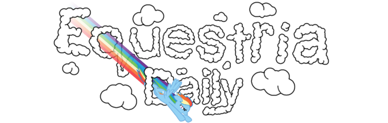 Size: 1100x350 | Tagged: dead source, safe, artist:fiftyniner, derpibooru import, rainbow dash, pegasus, pony, equestria daily, g4, 2011, banner, cloud, english, female, image, mare, old art, png, rainbow trail, simple background, solo, text, transparent background