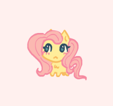 Size: 225x212 | Tagged: safe, artist:junniepiepoopop, derpibooru import, fluttershy, pegasus, pony, g4, :<, blush lines, blushing, chibi, colored, cute, eyelashes, female, flat colors, frown, image, looking away, mare, pink background, pink mane, pink tail, png, requested art, shyabetes, simple background, smol, solo, standing, tail, teal eyes, wavy mane, wavy tail, wingless, yellow coat