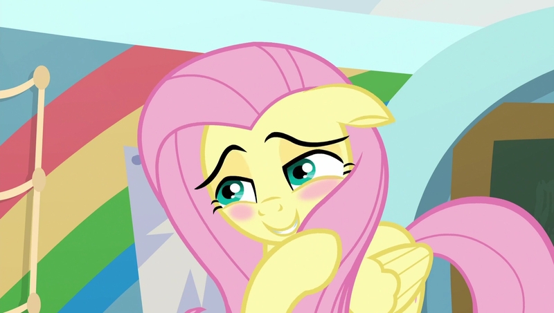 Size: 1920x1088 | Tagged: safe, derpibooru import, screencap, fluttershy, pegasus, g4, season 9, she's all yak, spoiler:s09, blush sticker, blushing, cute, hair covering face, image, jpeg, shyabetes