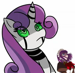 Size: 2048x1991 | Tagged: safe, derpibooru import, sweetie belle, pony, robot, robot pony, bust, cel shading, female, image, jpeg, looking up, mare, mecha-hisui, melty blood, older, older sweetie belle, portrait, reference, shading, simple background, solo, sweetie bot, type-moon, white background, wide eyes